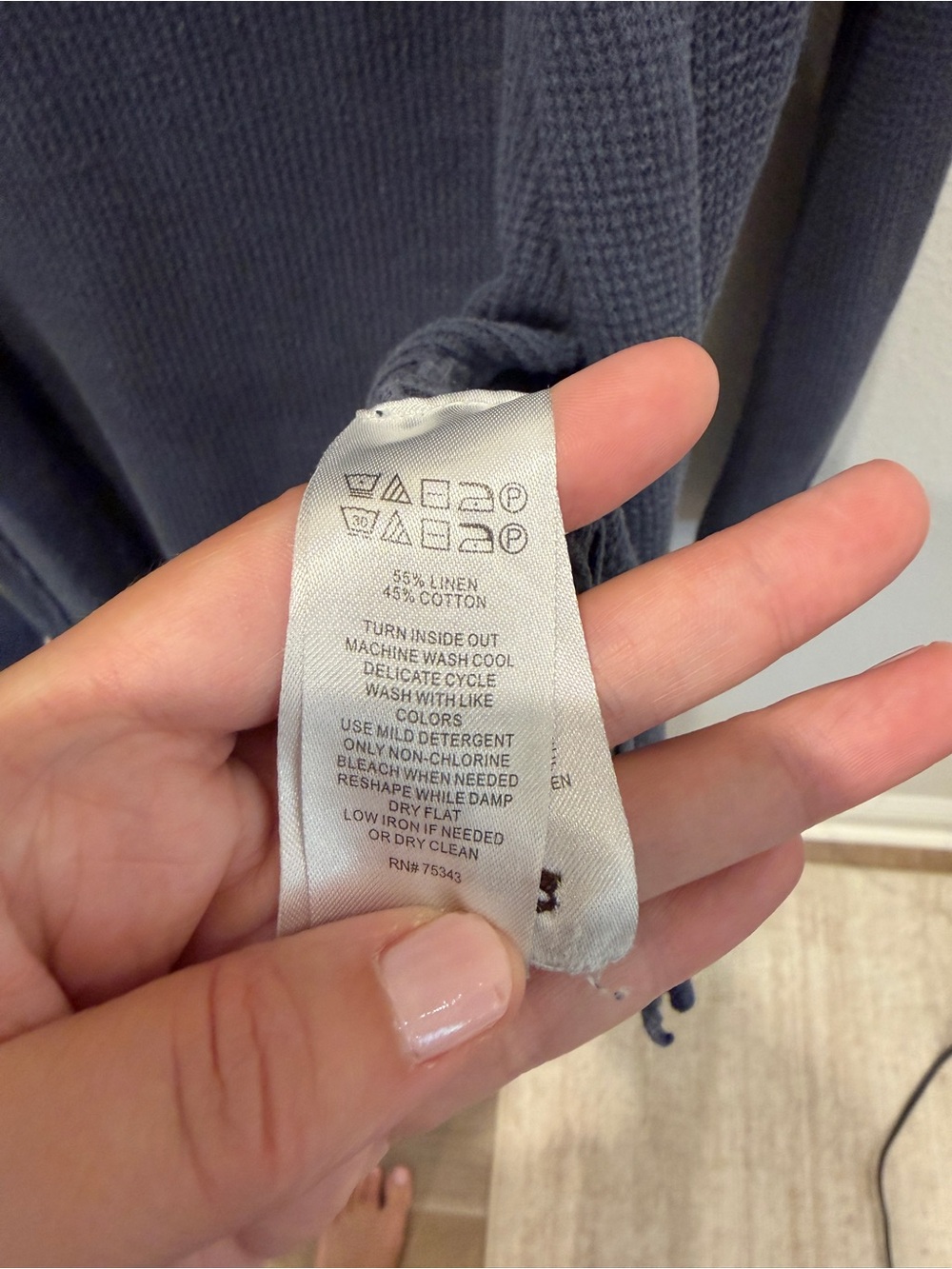 Sigrid Olsen Open-Front Hooded Cardigan in Slate Blue Waffle Texture - Picture 6 of 8